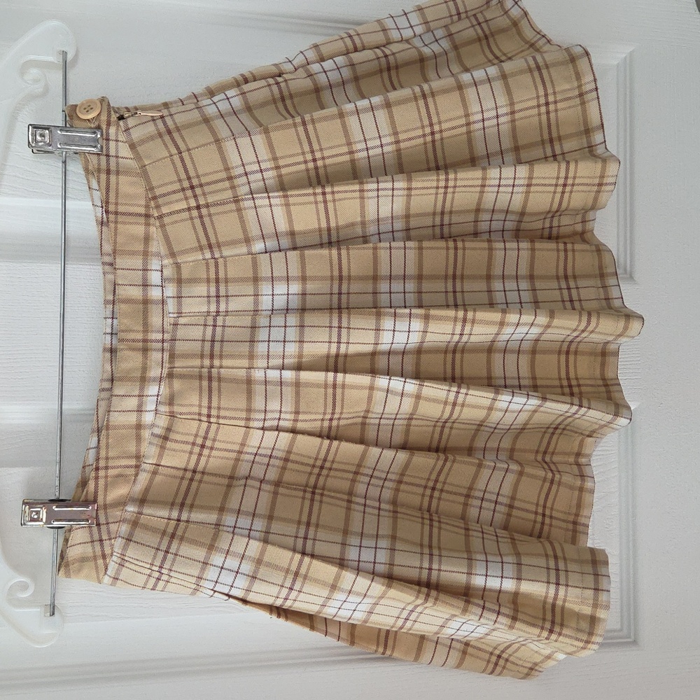 Forever 21 Y2K Tan Plaid Pleated Mini Skirt Preppy S